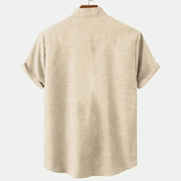 Men's Linen Shirt Button Up Shirt Retro Shirts Vintage Shirt Ethnic Shirt Vacation Daily Wear Yellow Green khaki Beige Short Sleeve Collared Shirts Summer Spring Clothing Apparel