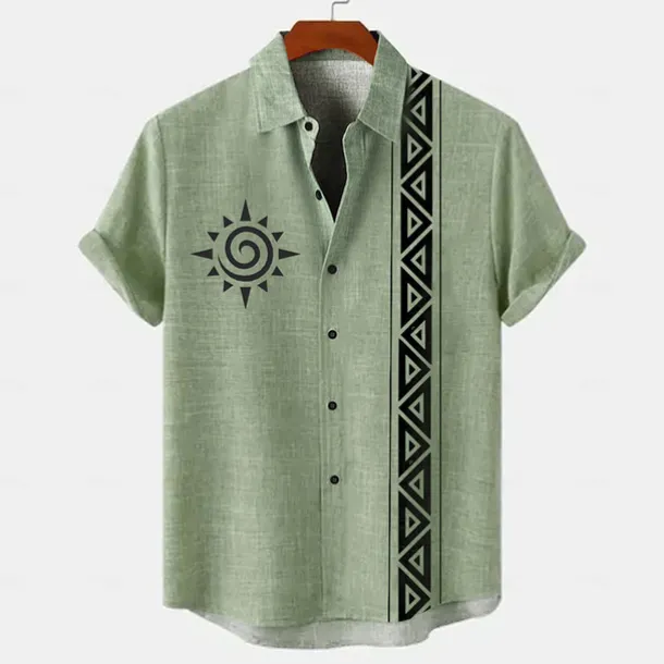 Men's Linen Shirt Button Up Shirt Retro Shirts Vintage Shirt Ethnic Shirt Vacation Daily Wear Yellow Green khaki Beige Short Sleeve Collared Shirts Summer Spring Clothing Apparel
