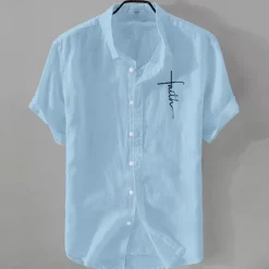 Men's Linen Shirt Casual Shirt Cotton Linen Shirt Button Up Shirt Pattern Vacation Street Black White Pink Dark Navy Short Sleeve Lapel Summer Clothing Apparel Button-Down