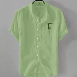 Men's Linen Shirt Casual Shirt Cotton Linen Shirt Button Up Shirt Pattern Vacation Street Black White Pink Dark Navy Short Sleeve Lapel Summer Clothing Apparel Button-Down