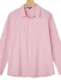 Men's Linen Shirt Casual Shirt Beach Shirt Button Up Shirt Untucked Shirts Plain Vacation Curise Black White Pink Navy Blue Long Sleeve Lapel Spring & Summer Clothing Apparel Basic