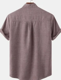 Men's Linen Shirt Casual Shirt Henley Shirt Plain Hawaiian Holiday Black White Yellow Pink Short Sleeve Henley Spring & Summer Clothing Apparel Front Pocket