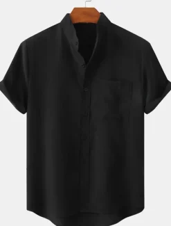 Men's Linen Shirt Casual Shirt Henley Shirt Plain Hawaiian Holiday Black White Yellow Pink Short Sleeve Henley Spring & Summer Clothing Apparel Front Pocket