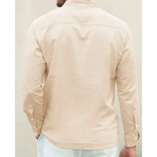 Men's Linen Shirt Chinese Collar Shirt Mandarin Collar Shirt Summer Shirt Beach Shirt Plain Vacation Hawaiian White Pink Blue Green Long Sleeve Stand Collar Spring & Summer Clothing Apparel Basic