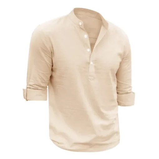 Men's Linen Shirt Chinese Collar Shirt Mandarin Collar Shirt Summer Shirt Beach Shirt Plain Vacation Hawaiian White Pink Blue Green Long Sleeve Stand Collar Spring & Summer Clothing Apparel Basic