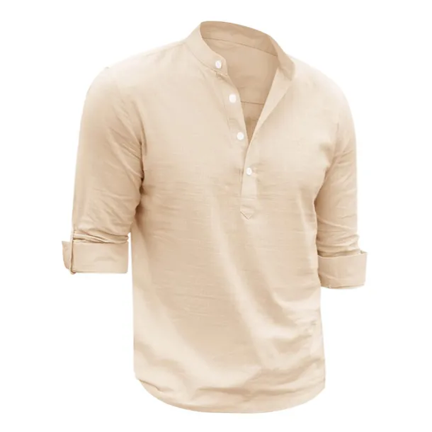 Men's Linen Shirt Chinese Collar Shirt Mandarin Collar Shirt Summer Shirt Beach Shirt Plain Vacation Hawaiian White Pink Blue Green Long Sleeve Stand Collar Spring & Summer Clothing Apparel Basic