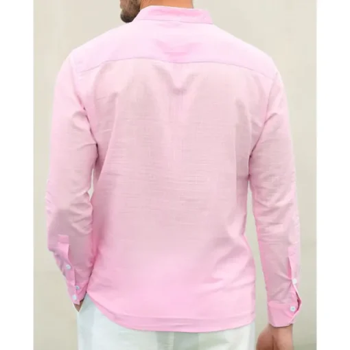 Men's Linen Shirt Chinese Collar Shirt Mandarin Collar Shirt Summer Shirt Beach Shirt Plain Vacation Hawaiian White Pink Blue Green Long Sleeve Stand Collar Spring & Summer Clothing Apparel Basic