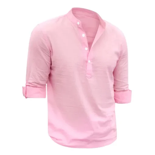 Men's Linen Shirt Chinese Collar Shirt Mandarin Collar Shirt Summer Shirt Beach Shirt Plain Vacation Hawaiian White Pink Blue Green Long Sleeve Stand Collar Spring & Summer Clothing Apparel Basic
