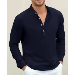 Men's Linen Shirt Chinese Collar Shirt Mandarin Collar Shirt Summer Shirt Beach Shirt Plain Vacation Hawaiian White Pink Blue Green Long Sleeve Stand Collar Spring & Summer Clothing Apparel Basic