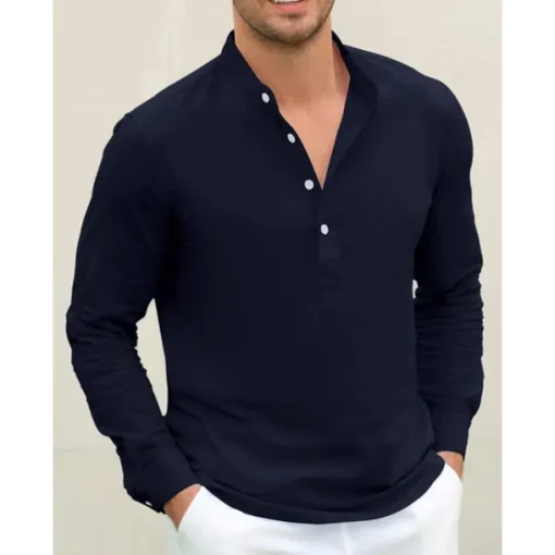 Men's Linen Shirt Chinese Collar Shirt Mandarin Collar Shirt Summer Shirt Beach Shirt Plain Vacation Hawaiian White Pink Blue Green Long Sleeve Stand Collar Spring & Summer Clothing Apparel Basic