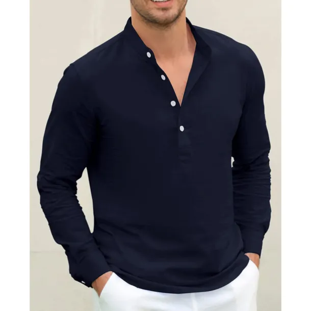 Men's Linen Shirt Chinese Collar Shirt Mandarin Collar Shirt Summer Shirt Beach Shirt Plain Vacation Hawaiian White Pink Blue Green Long Sleeve Stand Collar Spring & Summer Clothing Apparel Basic