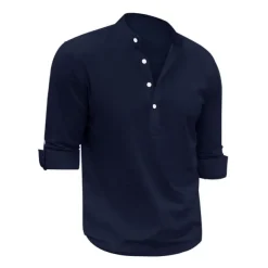 Men's Linen Shirt Chinese Collar Shirt Mandarin Collar Shirt Summer Shirt Beach Shirt Plain Vacation Hawaiian White Pink Blue Green Long Sleeve Stand Collar Spring & Summer Clothing Apparel Basic