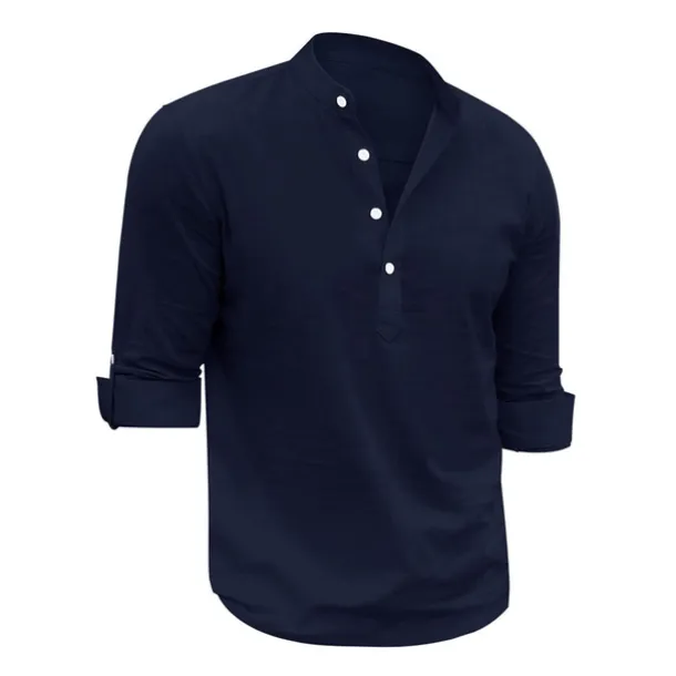 Men's Linen Shirt Chinese Collar Shirt Mandarin Collar Shirt Summer Shirt Beach Shirt Plain Vacation Hawaiian White Pink Blue Green Long Sleeve Stand Collar Spring & Summer Clothing Apparel Basic