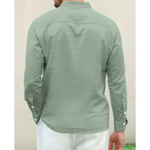 Men's Linen Shirt Chinese Collar Shirt Mandarin Collar Shirt Summer Shirt Beach Shirt Plain Vacation Hawaiian White Pink Blue Green Long Sleeve Stand Collar Spring & Summer Clothing Apparel Basic