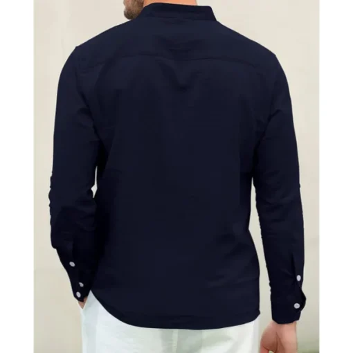 Men's Linen Shirt Chinese Collar Shirt Mandarin Collar Shirt Summer Shirt Beach Shirt Plain Vacation Hawaiian White Pink Blue Green Long Sleeve Stand Collar Spring & Summer Clothing Apparel Basic
