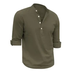 Men's Linen Shirt Chinese Collar Shirt Mandarin Collar Shirt Summer Shirt Beach Shirt Plain Vacation Hawaiian White Pink Blue Green Long Sleeve Stand Collar Spring & Summer Clothing Apparel Basic