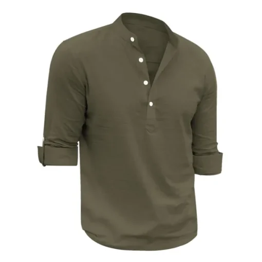 Men's Linen Shirt Chinese Collar Shirt Mandarin Collar Shirt Summer Shirt Beach Shirt Plain Vacation Hawaiian White Pink Blue Green Long Sleeve Stand Collar Spring & Summer Clothing Apparel Basic