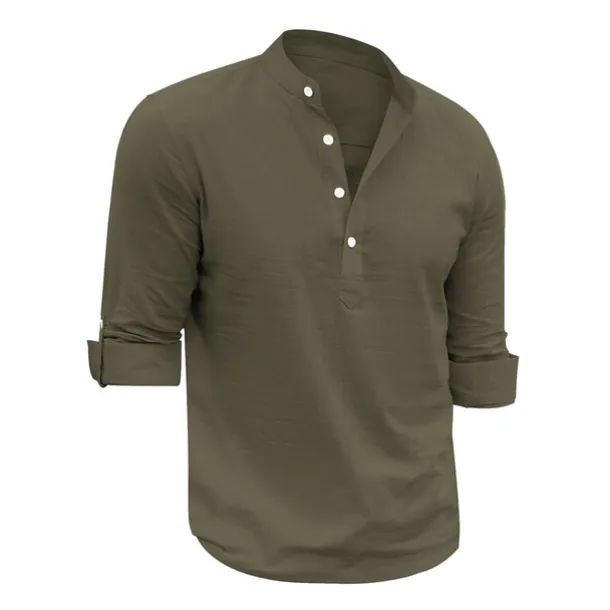 Men's Linen Shirt Chinese Collar Shirt Mandarin Collar Shirt Summer Shirt Beach Shirt Plain Vacation Hawaiian White Pink Blue Green Long Sleeve Stand Collar Spring & Summer Clothing Apparel Basic