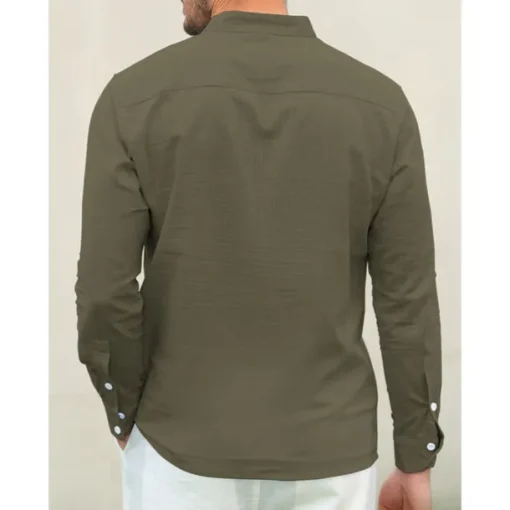 Men's Linen Shirt Chinese Collar Shirt Mandarin Collar Shirt Summer Shirt Beach Shirt Plain Vacation Hawaiian White Pink Blue Green Long Sleeve Stand Collar Spring & Summer Clothing Apparel Basic