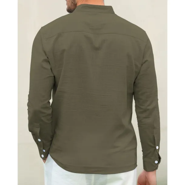Men's Linen Shirt Chinese Collar Shirt Mandarin Collar Shirt Summer Shirt Beach Shirt Plain Vacation Hawaiian White Pink Blue Green Long Sleeve Stand Collar Spring & Summer Clothing Apparel Basic