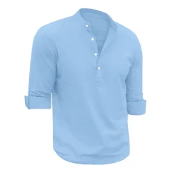 Men's Linen Shirt Chinese Collar Shirt Mandarin Collar Shirt Summer Shirt Beach Shirt Plain Vacation Hawaiian White Pink Blue Green Long Sleeve Stand Collar Spring & Summer Clothing Apparel Basic