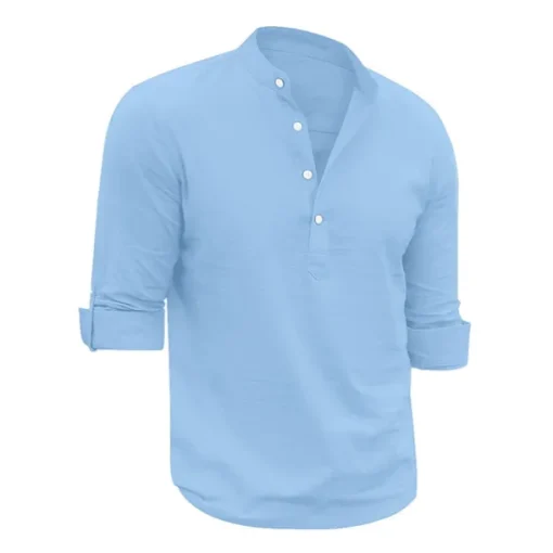Men's Linen Shirt Chinese Collar Shirt Mandarin Collar Shirt Summer Shirt Beach Shirt Plain Vacation Hawaiian White Pink Blue Green Long Sleeve Stand Collar Spring & Summer Clothing Apparel Basic