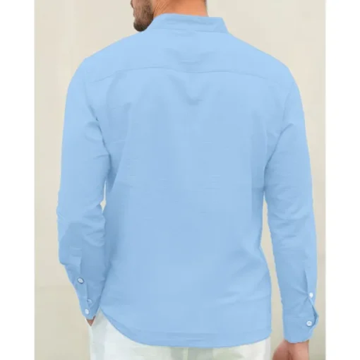 Men's Linen Shirt Chinese Collar Shirt Mandarin Collar Shirt Summer Shirt Beach Shirt Plain Vacation Hawaiian White Pink Blue Green Long Sleeve Stand Collar Spring & Summer Clothing Apparel Basic