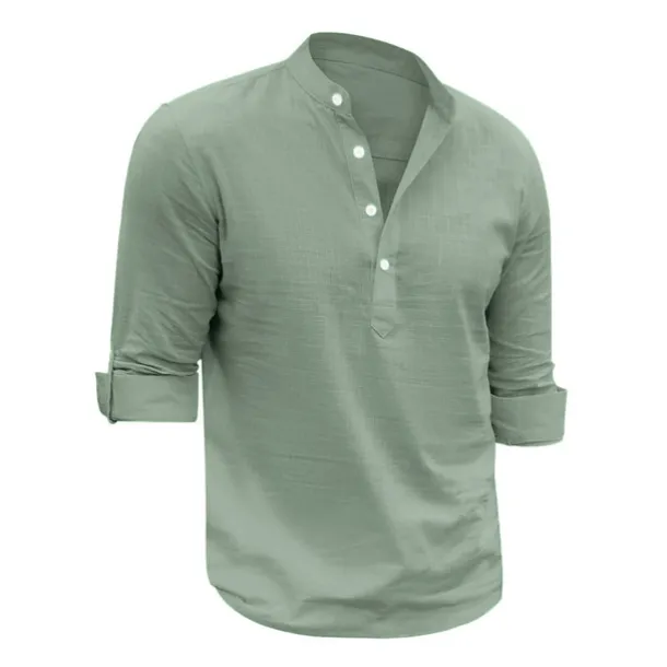 Men's Linen Shirt Chinese Collar Shirt Mandarin Collar Shirt Summer Shirt Beach Shirt Plain Vacation Hawaiian White Pink Blue Green Long Sleeve Stand Collar Spring & Summer Clothing Apparel Basic