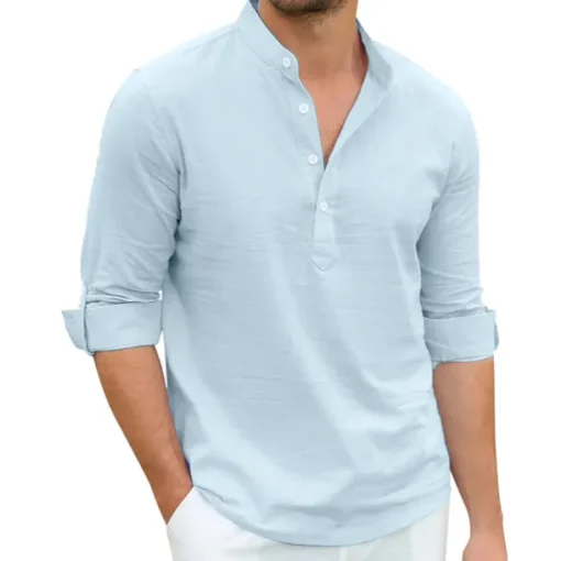 Men's Linen Shirt Chinese Collar Shirt Mandarin Collar Shirt Summer Shirt Beach Shirt Plain Vacation Hawaiian White Pink Blue Green Long Sleeve Stand Collar Spring & Summer Clothing Apparel Basic
