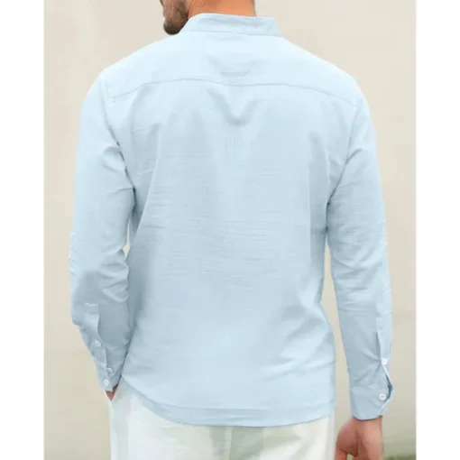 Men's Linen Shirt Chinese Collar Shirt Mandarin Collar Shirt Summer Shirt Beach Shirt Plain Vacation Hawaiian White Pink Blue Green Long Sleeve Stand Collar Spring & Summer Clothing Apparel Basic
