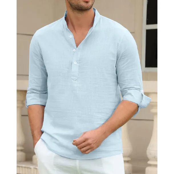Men's Linen Shirt Chinese Collar Shirt Mandarin Collar Shirt Summer Shirt Beach Shirt Plain Vacation Hawaiian White Pink Blue Green Long Sleeve Stand Collar Spring & Summer Clothing Apparel Basic