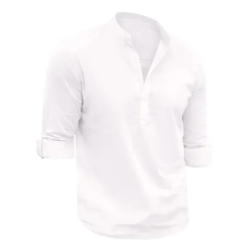 Men's Linen Shirt Chinese Collar Shirt Mandarin Collar Shirt Summer Shirt Beach Shirt Plain Vacation Hawaiian White Pink Blue Green Long Sleeve Stand Collar Spring & Summer Clothing Apparel Basic