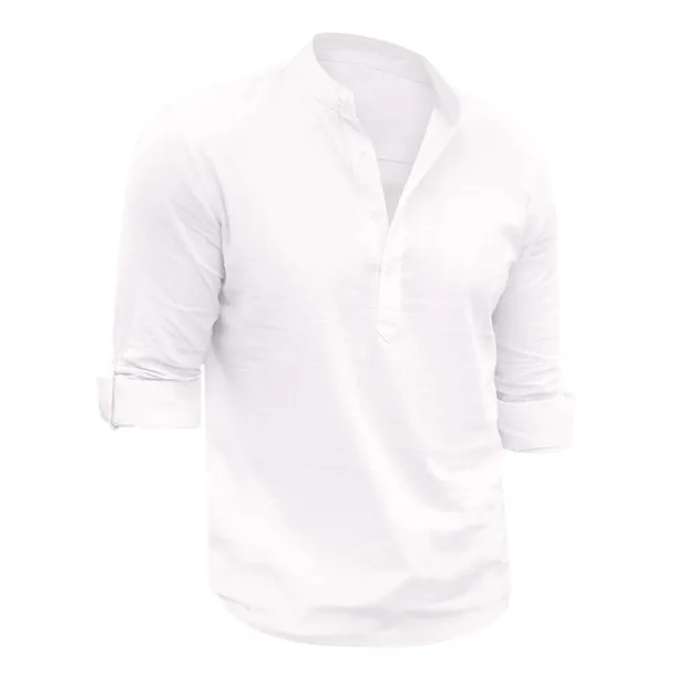 Men's Linen Shirt Chinese Collar Shirt Mandarin Collar Shirt Summer Shirt Beach Shirt Plain Vacation Hawaiian White Pink Blue Green Long Sleeve Stand Collar Spring & Summer Clothing Apparel Basic