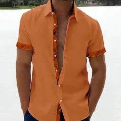 Men's Linen Shirt Summer Shirt Beach Shirt Black White Pink Short Sleeve Plain Lapel Spring & Summer Hawaiian Holiday Clothing Apparel Pocket