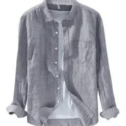 Men's Linen Shirt Summer Shirt Beach Shirt White Red Blue Long Sleeve Plain Turndown Spring & Summer Casual Daily Clothing Apparel Front Pocket
