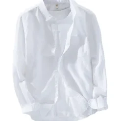 Men's Linen Shirt Summer Shirt Beach Shirt White Red Blue Long Sleeve Plain Turndown Spring & Summer Casual Daily Clothing Apparel Front Pocket