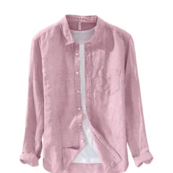 Men's Linen Shirt Summer Shirt Beach Shirt White Red Blue Long Sleeve Plain Turndown Spring & Summer Casual Daily Clothing Apparel Front Pocket