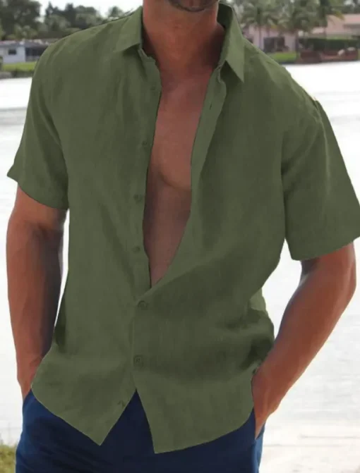 Men's Linen Shirt Summer Shirt Beach Shirt Solid Color Hawaiian Holiday Black White Pink Blue Short Sleeve Turndown Summer Clothing Apparel Button-Down