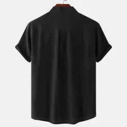 Men's Linen Shirt Summer Shirt Beach Shirt Black White Brown Short Sleeve Plain Standing Collar Summer Casual Holiday Clothing Apparel