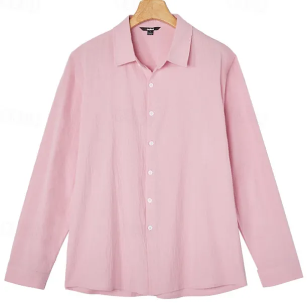 Men's Linen Shirt Summer Shirt Beach Wear Casual Shirt Button Up Shirt Plain Casual Daily Light Yellow White Pink Dark Navy Long Sleeve Spring & Summer Clothing Apparel