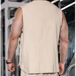 Men's Linen Shirt Tank Top Vest Top Undershirt Sleeveless Round Neck Mandarin Collar Summer Spring & Summer Plain Fashion Designer Basic Buttons Button Front Vacation Street Casual Black Pink Wine