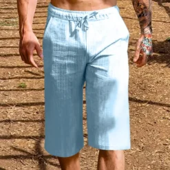 Men's Linen Shorts Summer Shorts Capri Pants Drawstring Elastic Waist Plain Comfort Breathable Outdoor Daily Going out Linen / Cotton Blend Fashion Casual Black White
