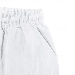 Men's Linen Shorts Summer Shorts Beach Shorts Pocket Drawstring Elastic Waist Plain Comfort Breathable Short Vacation Holiday Beach Hawaiian Boho Black White