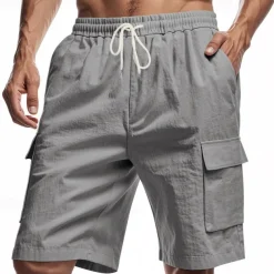 Men's Linen Shorts Summer Shorts Beach Shorts Pocket Drawstring Elastic Waist Plain Comfort Breathable Short Vacation Holiday Beach Hawaiian Boho Black White