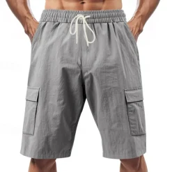 Men's Linen Shorts Summer Shorts Beach Shorts Pocket Drawstring Elastic Waist Plain Comfort Breathable Short Vacation Holiday Beach Hawaiian Boho Black White