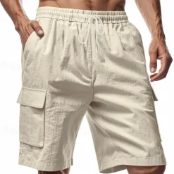Men's Linen Shorts Summer Shorts Beach Shorts Pocket Drawstring Elastic Waist Plain Comfort Breathable Short Vacation Holiday Beach Hawaiian Boho Black White