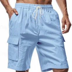 Men's Linen Shorts Summer Shorts Beach Shorts Pocket Drawstring Elastic Waist Plain Comfort Breathable Short Vacation Holiday Beach Hawaiian Boho Black White