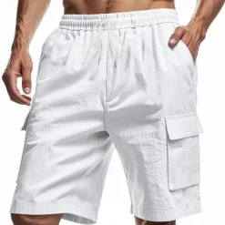 Men's Linen Shorts Summer Shorts Beach Shorts Pocket Drawstring Elastic Waist Plain Comfort Breathable Short Vacation Holiday Beach Hawaiian Boho Black White