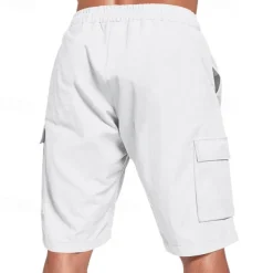 Men's Linen Shorts Summer Shorts Beach Shorts Pocket Drawstring Elastic Waist Plain Comfort Breathable Short Vacation Holiday Beach Hawaiian Boho Black White