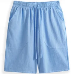 Men's Linen Shorts Summer Shorts Drawstring Elastic Waist Front Pocket Plain Comfort Soft Knee Length Casual Daily Fashion Classic Style Black White